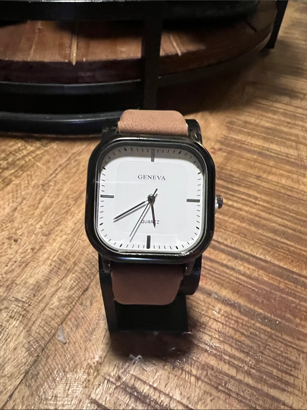 Geneva Brown Strap Square White Dial Men's Watch